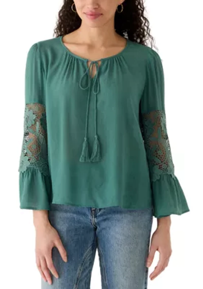 Women's Long Sleeve Embroidered Bell Blouse