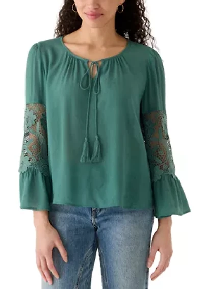Women's Long Sleeve Embroidered Bell Blouse