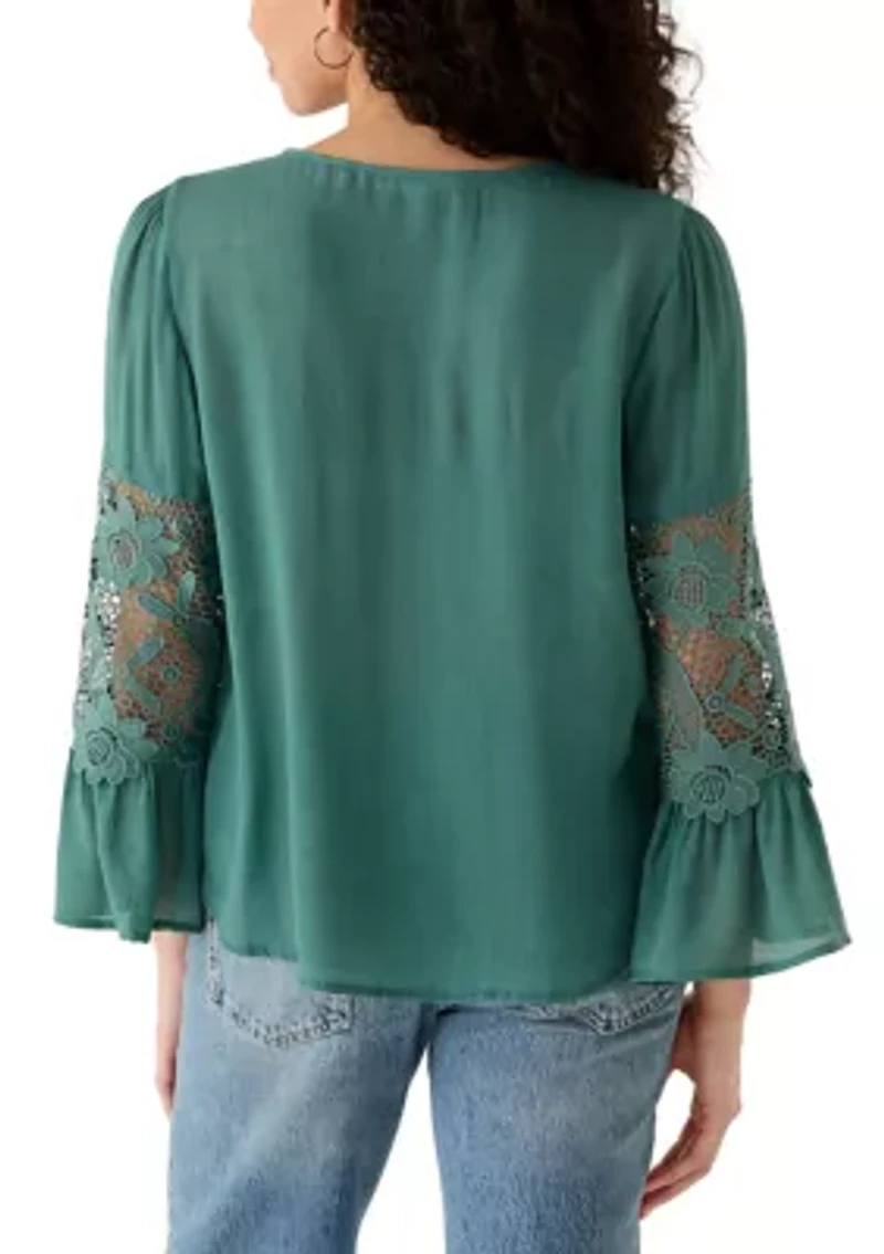 Women's Long Sleeve Embroidered Bell Blouse
