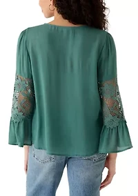 Women's Long Sleeve Embroidered Bell Blouse
