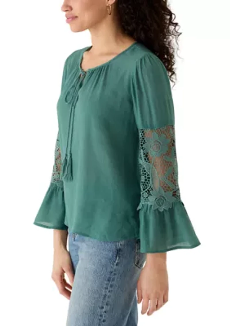 Women's Long Sleeve Embroidered Bell Blouse