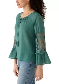 Women's Long Sleeve Embroidered Bell Blouse