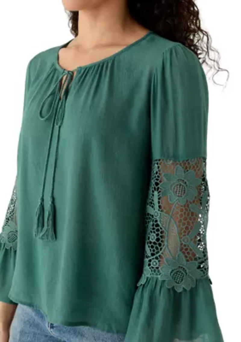 Women's Long Sleeve Embroidered Bell Blouse