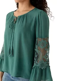 Women's Long Sleeve Embroidered Bell Blouse