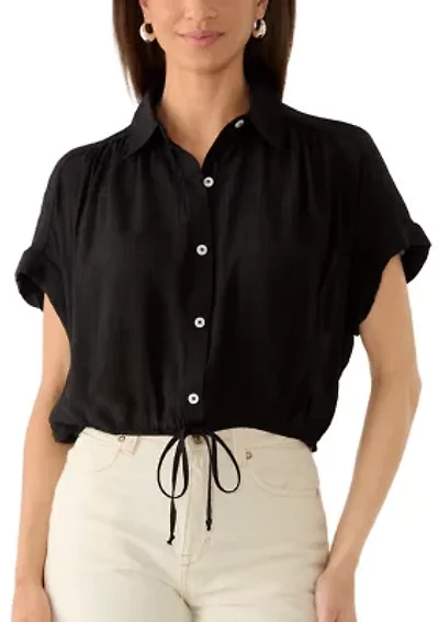 Women's Bubble Hem Button Up Blouse
