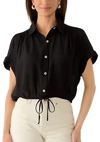 Women's Bubble Hem Button Up Blouse
