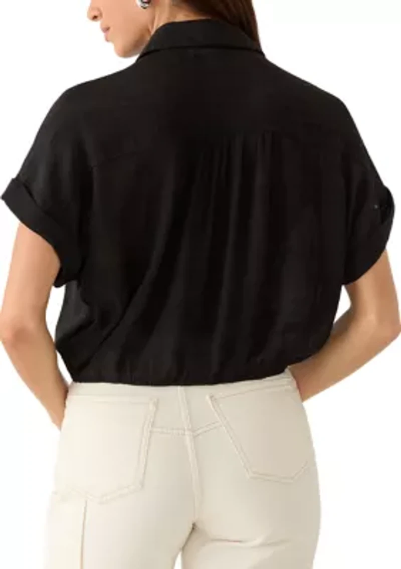 Women's Bubble Hem Button Up Blouse