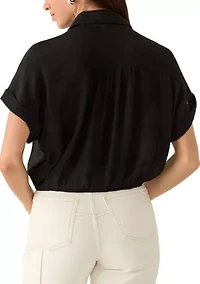 Women's Bubble Hem Button Up Blouse