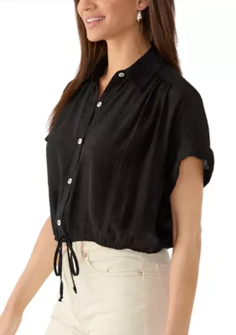 Women's Bubble Hem Button Up Blouse