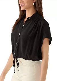 Women's Bubble Hem Button Up Blouse