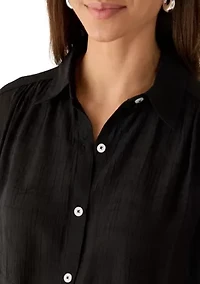 Women's Bubble Hem Button Up Blouse