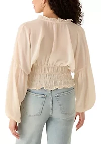 Women's Long Sleeve V-Neck Smock Waist Blouse