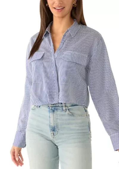 Women's Cropped Twist Button Down Shirt