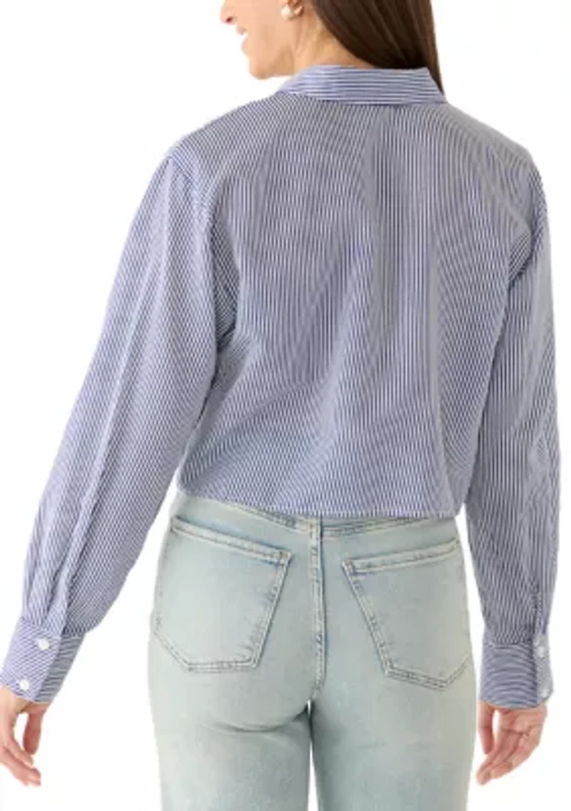 Women's Cropped Twist Button Down Shirt