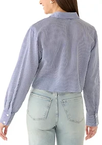 Women's Cropped Twist Button Down Shirt