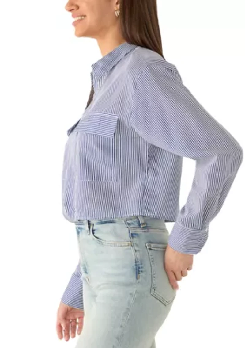 Women's Cropped Twist Button Down Shirt