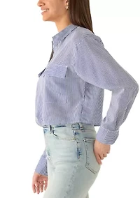 Women's Cropped Twist Button Down Shirt