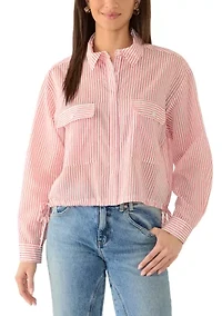 Women's Cropped Tie Side Button Down Shirt
