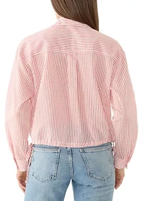 Women's Cropped Tie Side Button Down Shirt