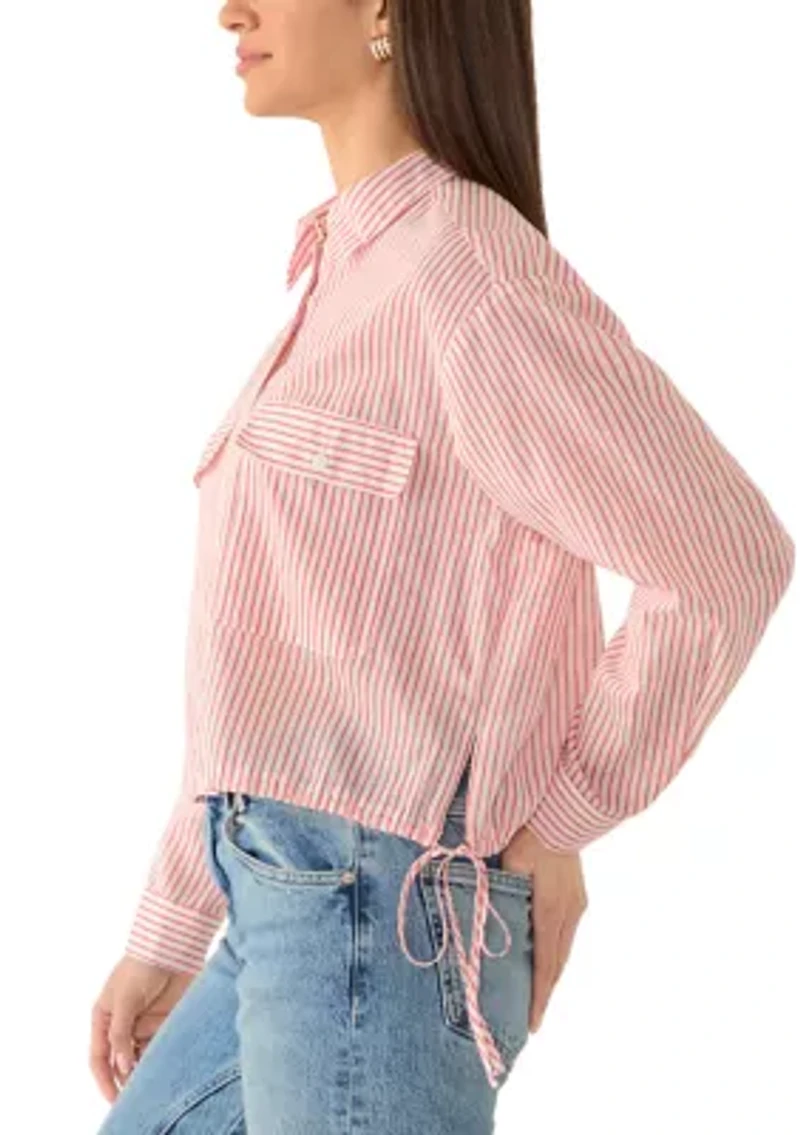 Women's Cropped Tie Side Button Down Shirt