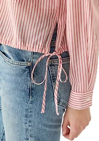 Women's Cropped Tie Side Button Down Shirt