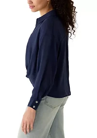 Women's Long Sleeve Embroidered Trim Button Down Shirt