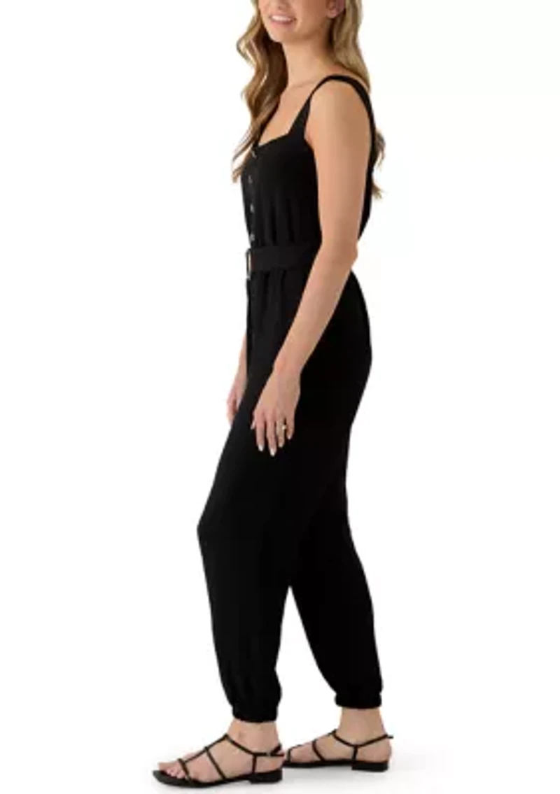 Women's Sleeveless Belted Jumpsuit