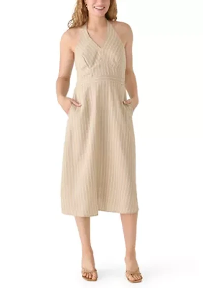 Women's Striped Halter Neck Midi Dress