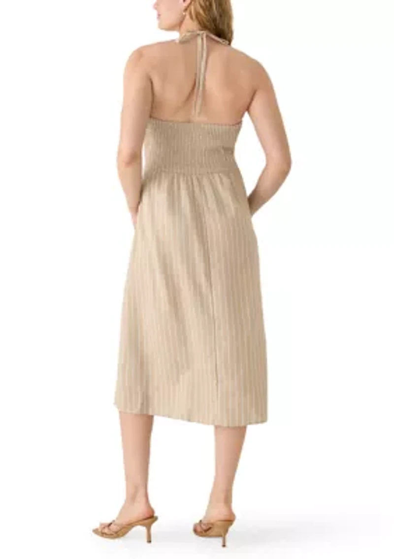 Women's Striped Halter Neck Midi Dress
