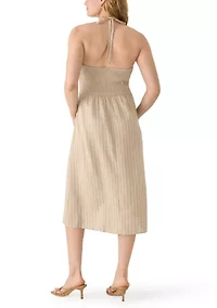 Women's Striped Halter Neck Midi Dress