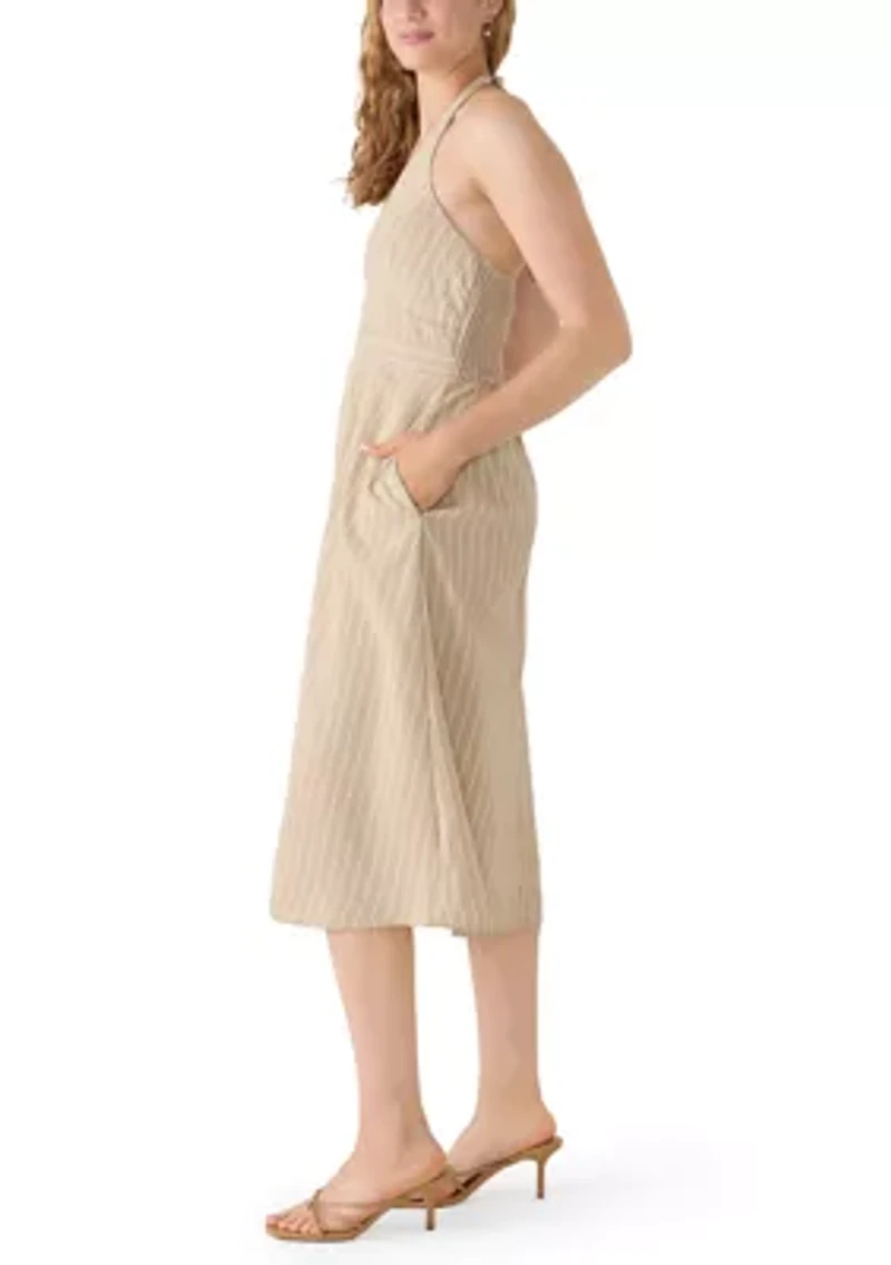 Women's Striped Halter Neck Midi Dress