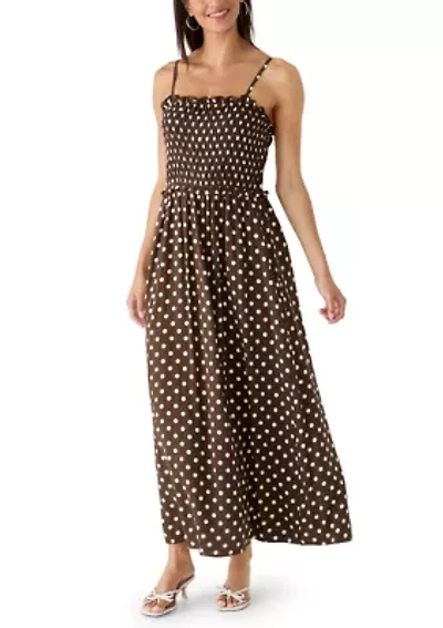 Women's Sleeveless Smock Bodice Midi Dress