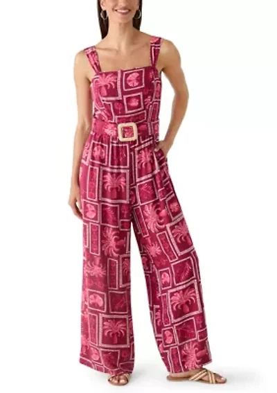 Women's Sleeveless Flare Belted Jumpsuit