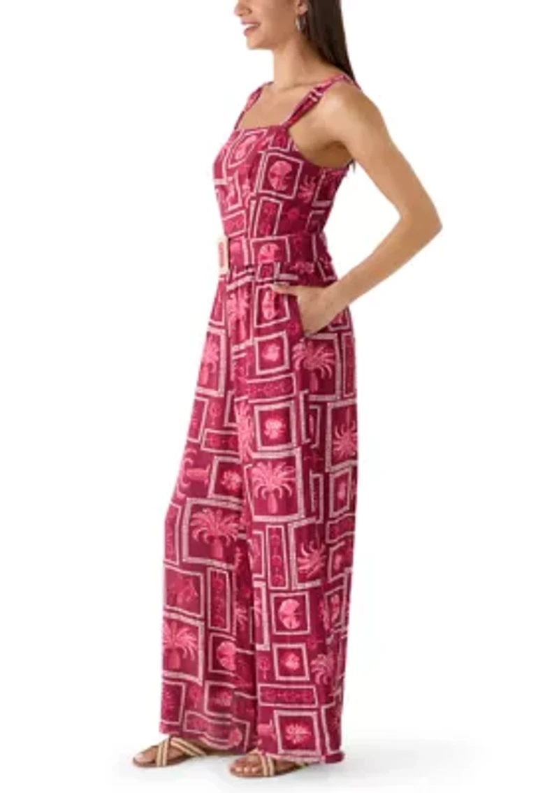 Women's Sleeveless Flare Belted Jumpsuit