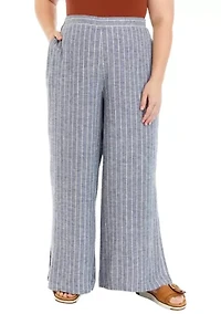 Plus Striped Linen Blend Pants
