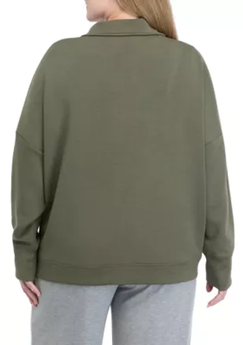 Plus Long Sleeve Half Zip Polo Collar Pullover