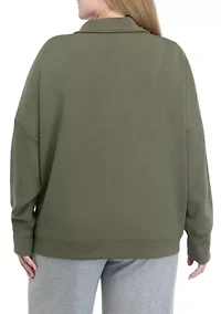 Plus Long Sleeve Half Zip Polo Collar Pullover