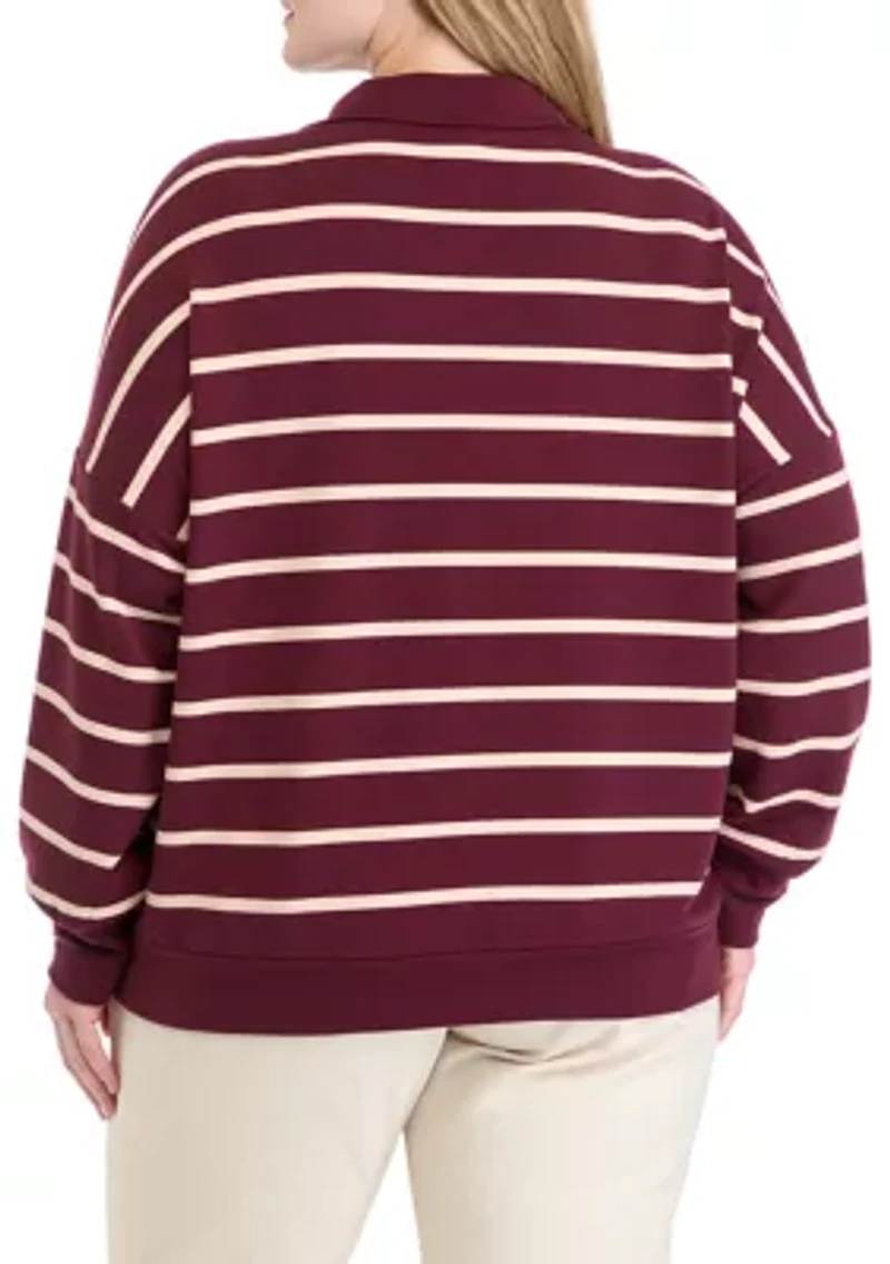 Plus Soft Terry Stripe 1/4 Zip Top