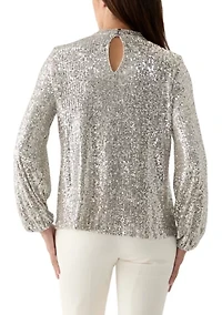 Women's Sequin Pleat Mock Neck Top