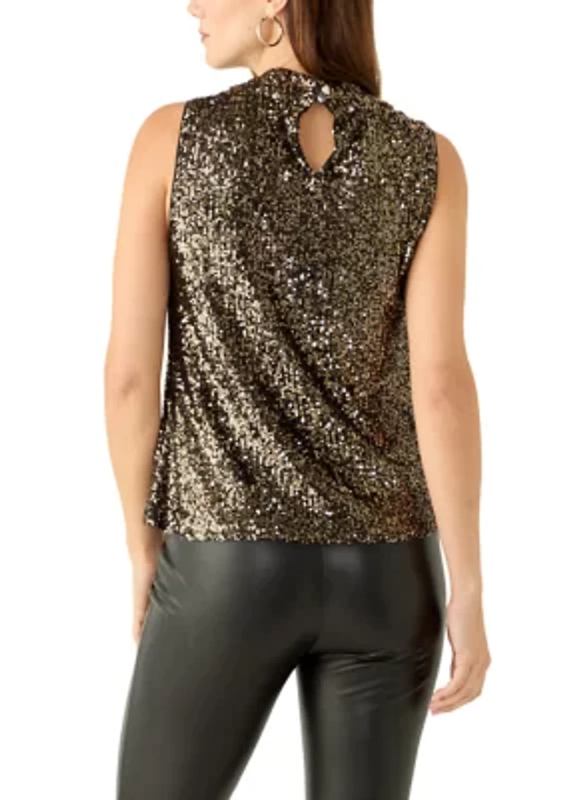 Women's Sleeveless Sequin Cowl Neck Top
