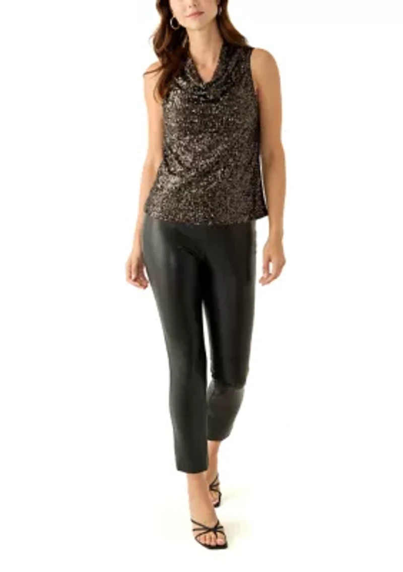Women's Sleeveless Sequin Cowl Neck Top