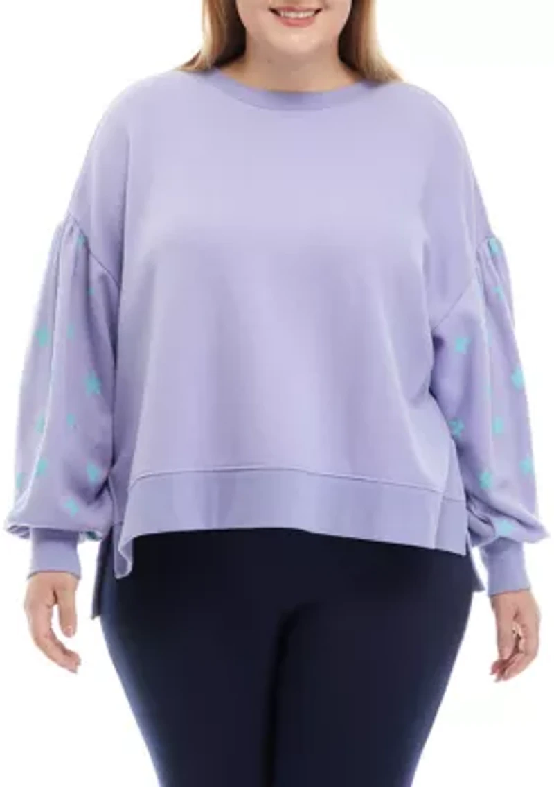 Plus Lantern Sleeve High Low Pullover