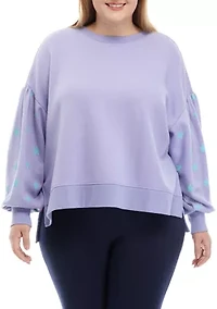 Plus Lantern Sleeve High Low Pullover