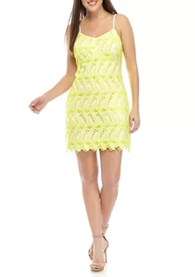 Women's Spaghetti Strap Neon Embroidered Dress