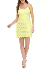 Women's Spaghetti Strap Neon Embroidered Dress