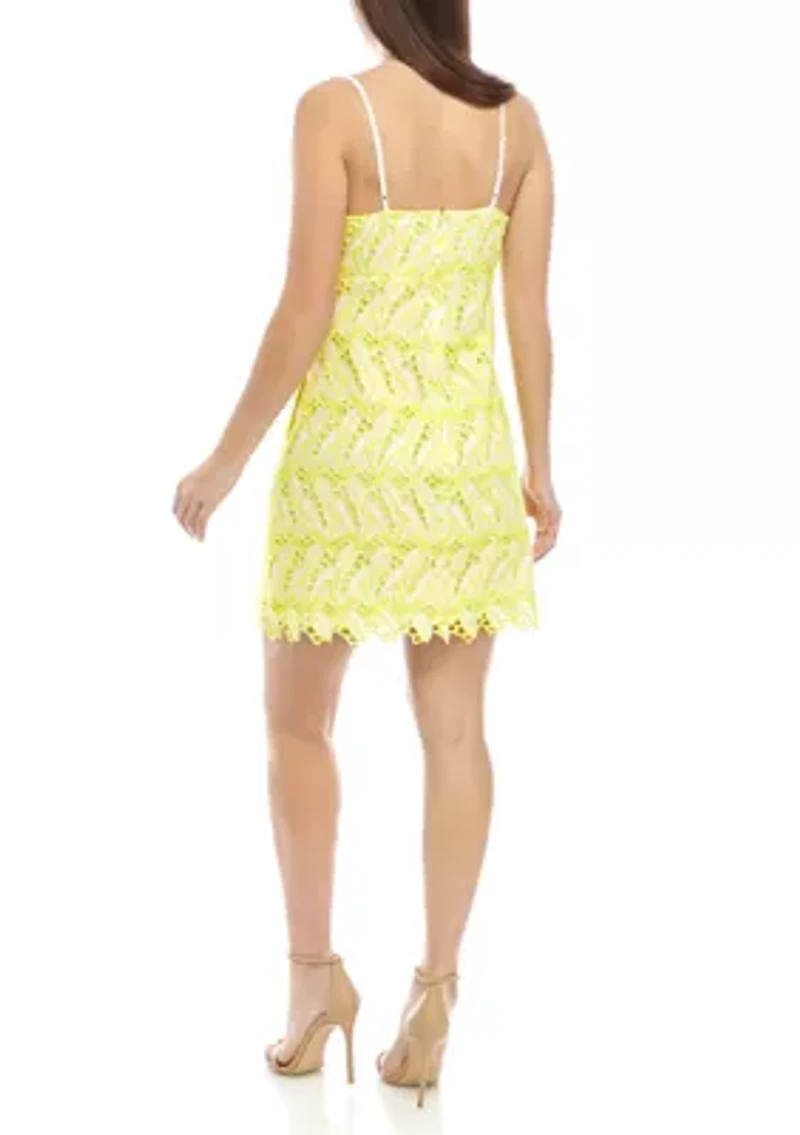 Women's Spaghetti Strap Neon Embroidered Dress