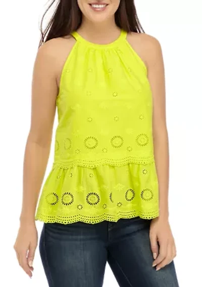 Petite Eyelet Sleeveless Blouse