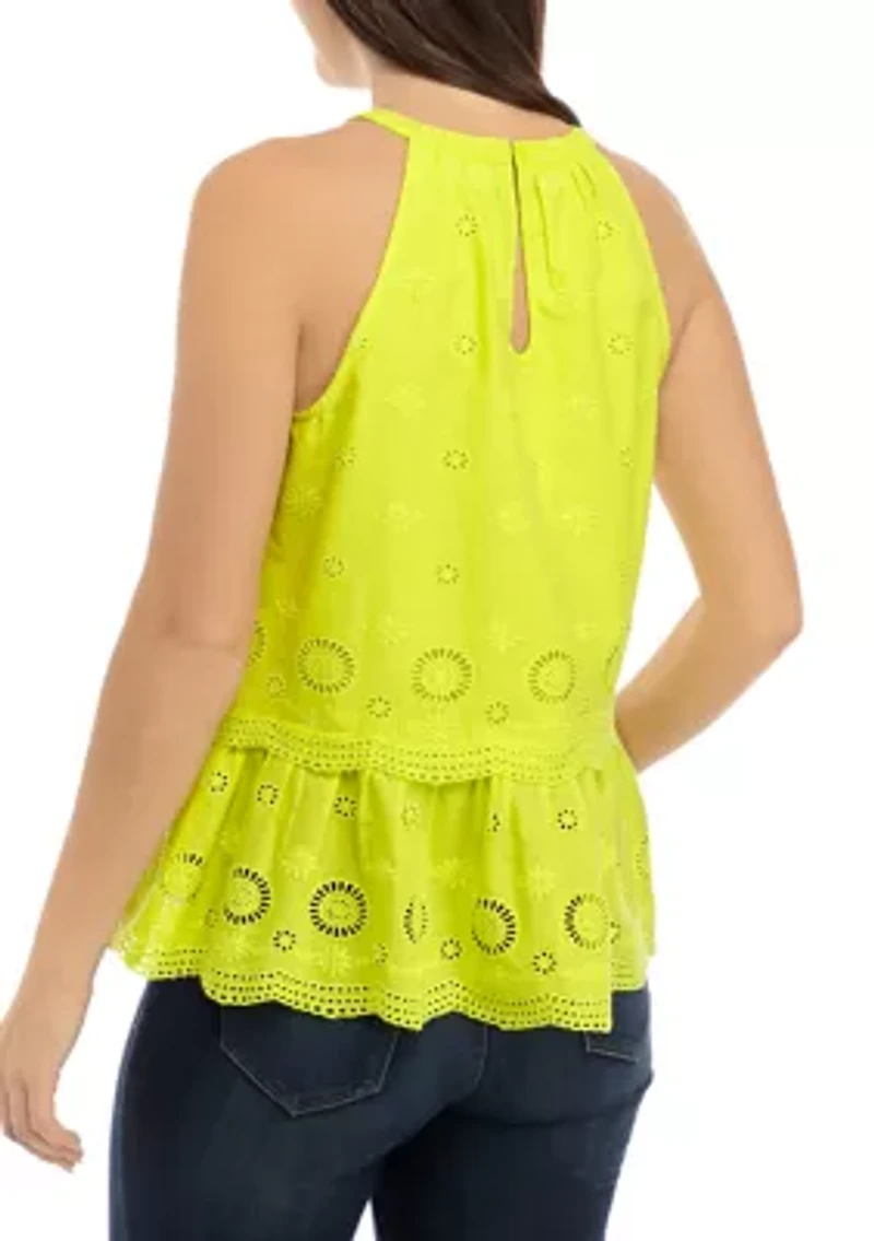 Petite Eyelet Sleeveless Blouse