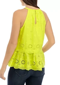 Petite Eyelet Sleeveless Blouse