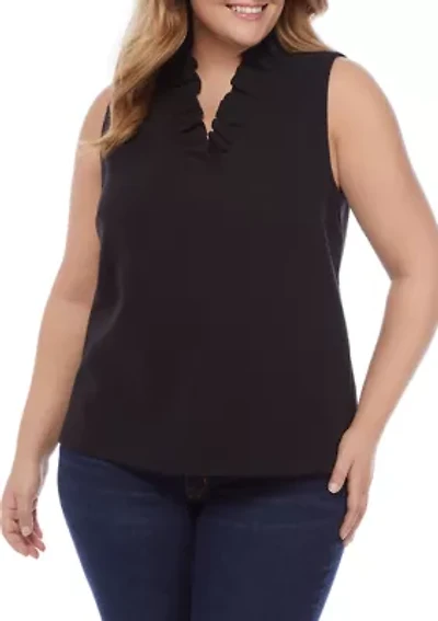 Plus Sleeveless Ruffle Neck Top